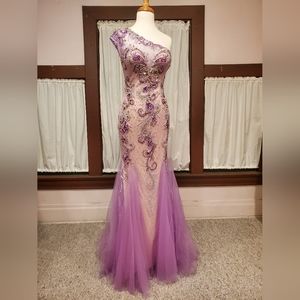 Lavender/Nude Beaded Mermaid Gown